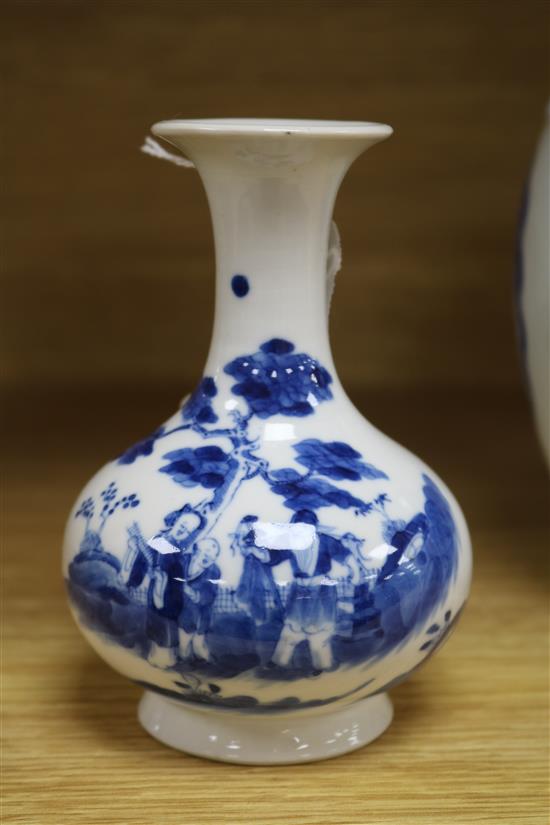 A Chinese blue and white cylindrical vase, with four-character mark and two other items,